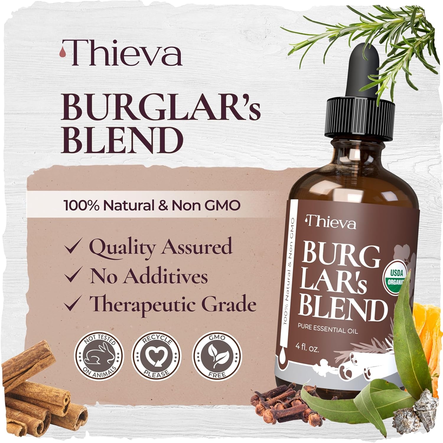 THIEVA Immunity Essential Oil Blend — USDA Certified Therapeutic Grade — (4 Oz | 118 Ml) — Based on the Tale of Four Bandits